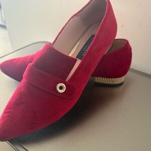 Elegant Red Corduroy Women's Loafers